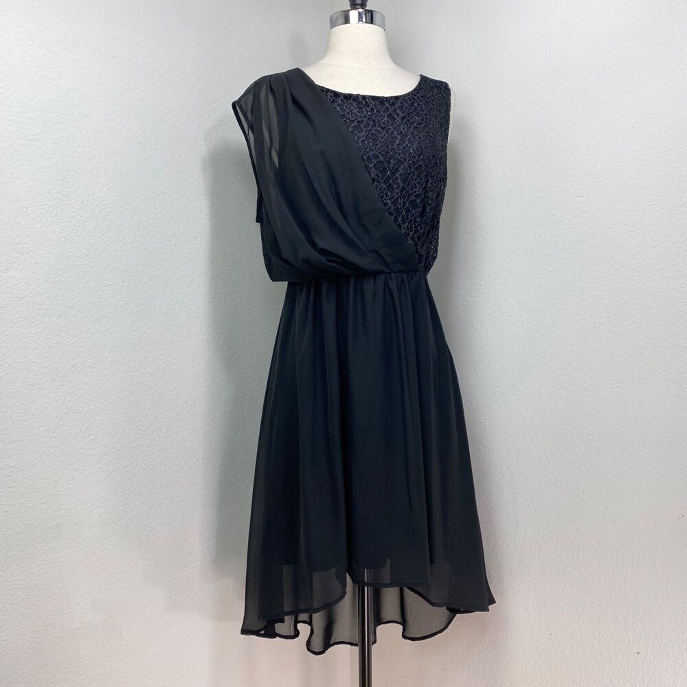 Vintage Black Chiffon and Lace Sleeveless Cocktail Dress Large Special Occasion